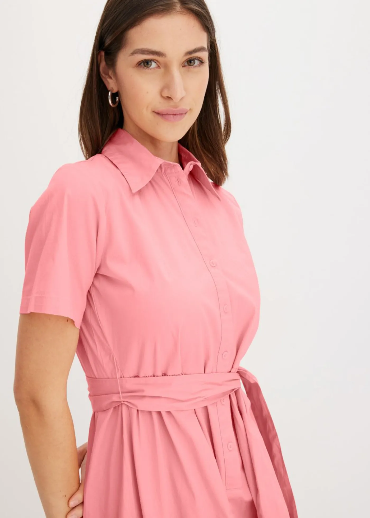 bonprix bonprix Vestido camisero de mezcla de algodón elástico rosa pálido Sale