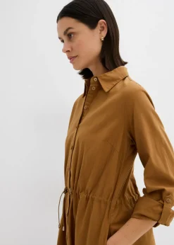 bonprix bonprix Vestido camisero de mezcla de lino y algodón Rosa Outlet