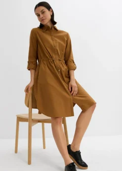 bonprix bonprix Vestido camisero de mezcla de lino y algodón Rosa Outlet