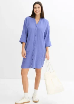 bonprix bonprix Vestido camisero de muselina Azul violáceo Sale