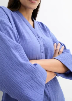 bonprix bonprix Vestido camisero de muselina Azul violáceo Sale