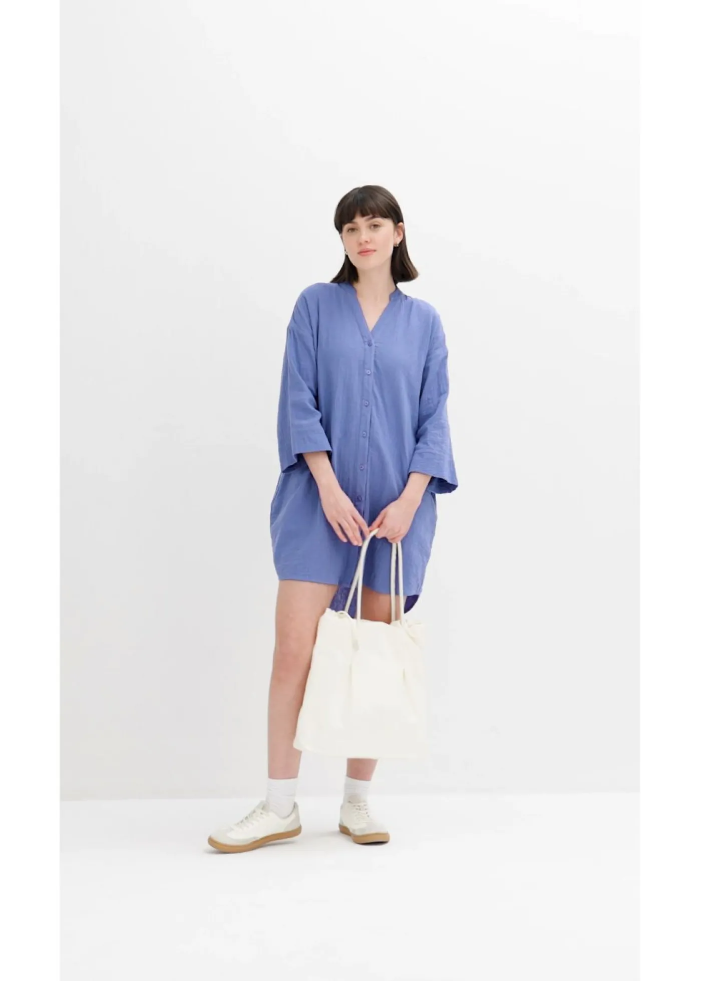 bonprix bonprix Vestido camisero de muselina Azul violáceo Sale