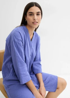 bonprix bonprix Vestido camisero de muselina Azul violáceo Sale