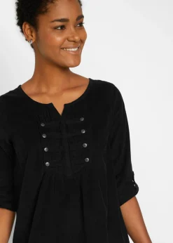 bonprix bonprix Vestido camisero de pana de algodón puro Negro Clearance