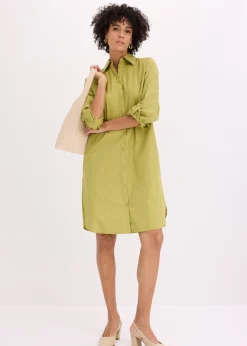 bonprix bonprix Vestido camisero de popelín de algodón verde cactus Sale