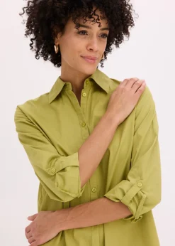 bonprix bonprix Vestido camisero de popelín de algodón verde cactus Sale