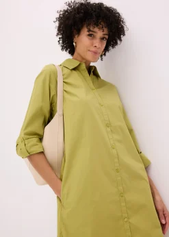 bonprix bonprix Vestido camisero de popelín de algodón verde cactus Sale