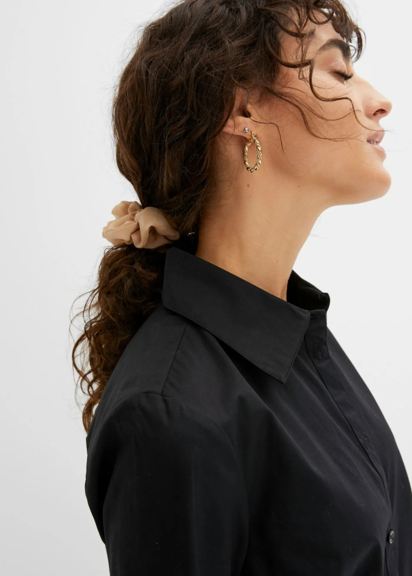 bonprix bonprix Vestido camisero de popelín de algodón Negro Discount