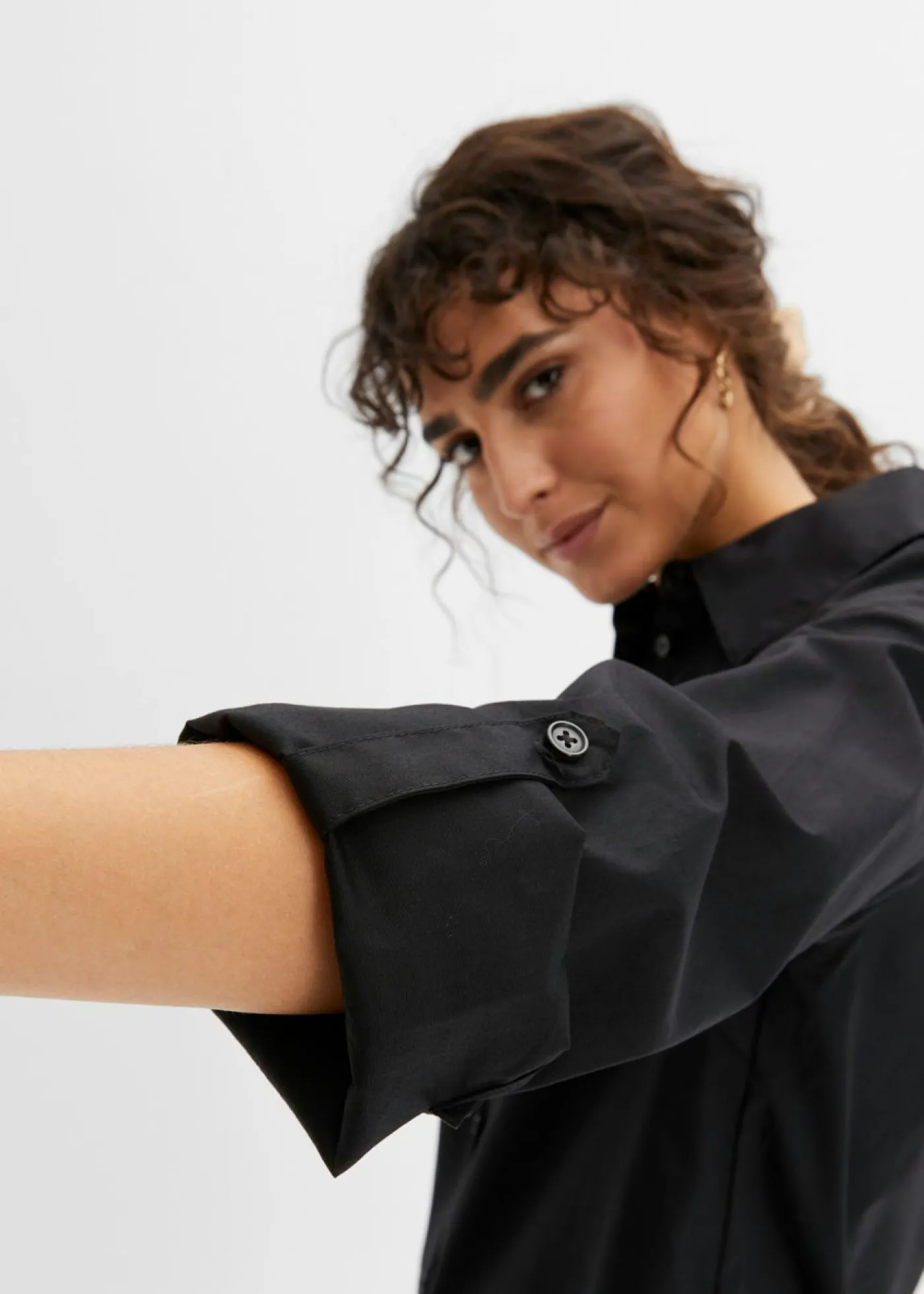 bonprix bonprix Vestido camisero de popelín de algodón Negro Discount