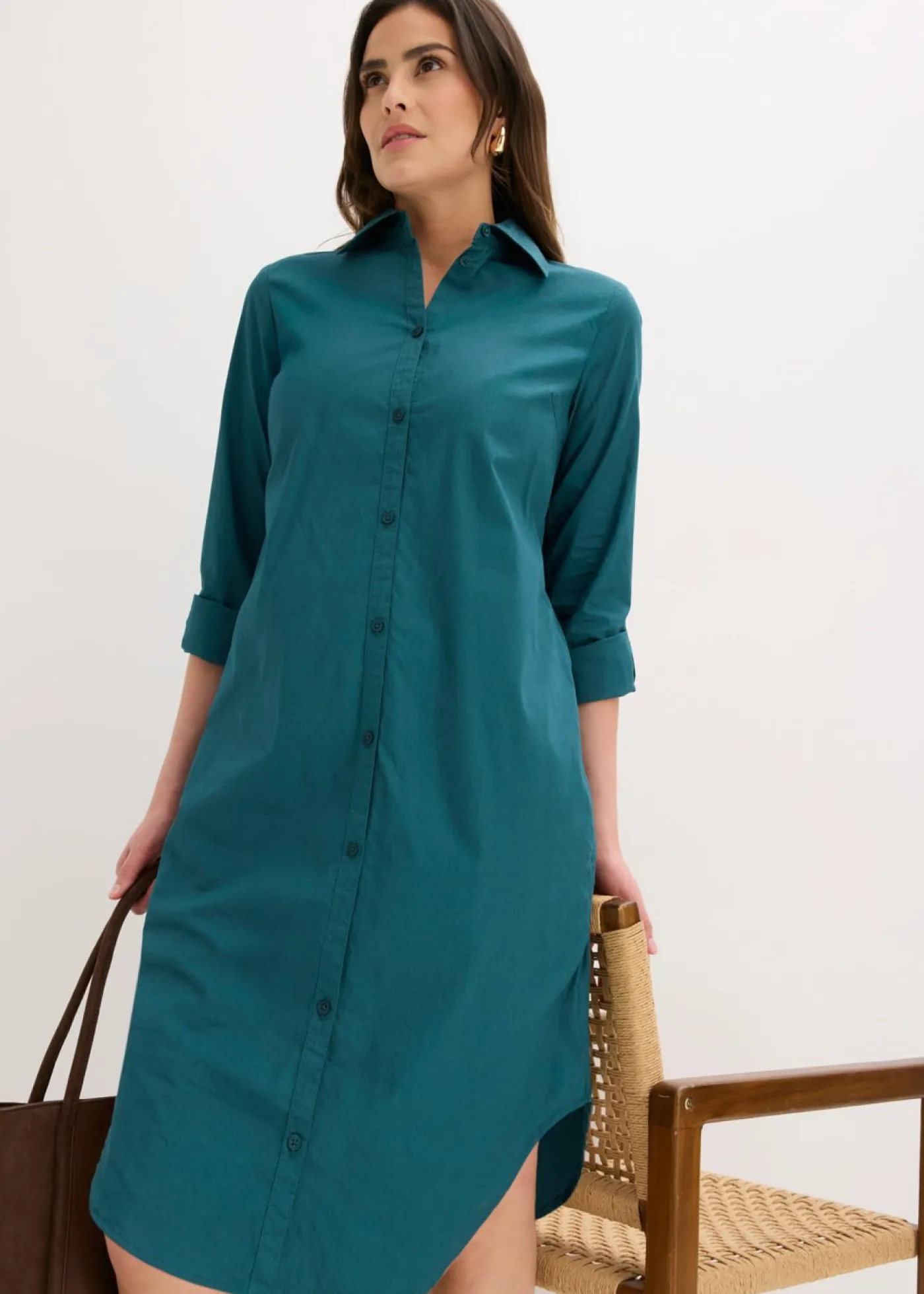 bonprix bonprix Vestido camisero de popelín de algodón verde pimiento Best