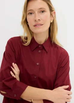 bonprix bonprix Vestido camisero de popelín Rojo rubí Online