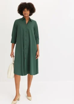 bonprix bonprix Vestido camisero de popelín verde sombra Online