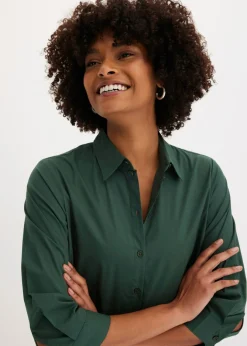 bonprix bonprix Vestido camisero de popelín verde sombra Online