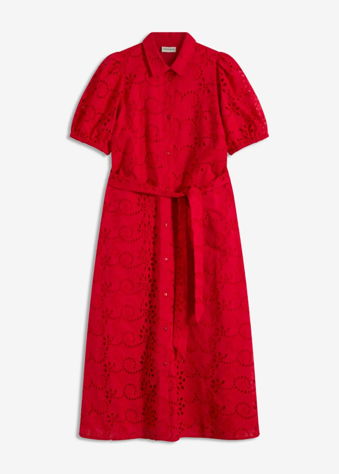 bonprix bonprix Vestido camisero de punto calado de algodón puro rojo intenso