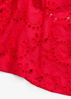 bonprix bonprix Vestido camisero de punto calado de algodón puro rojo intenso
