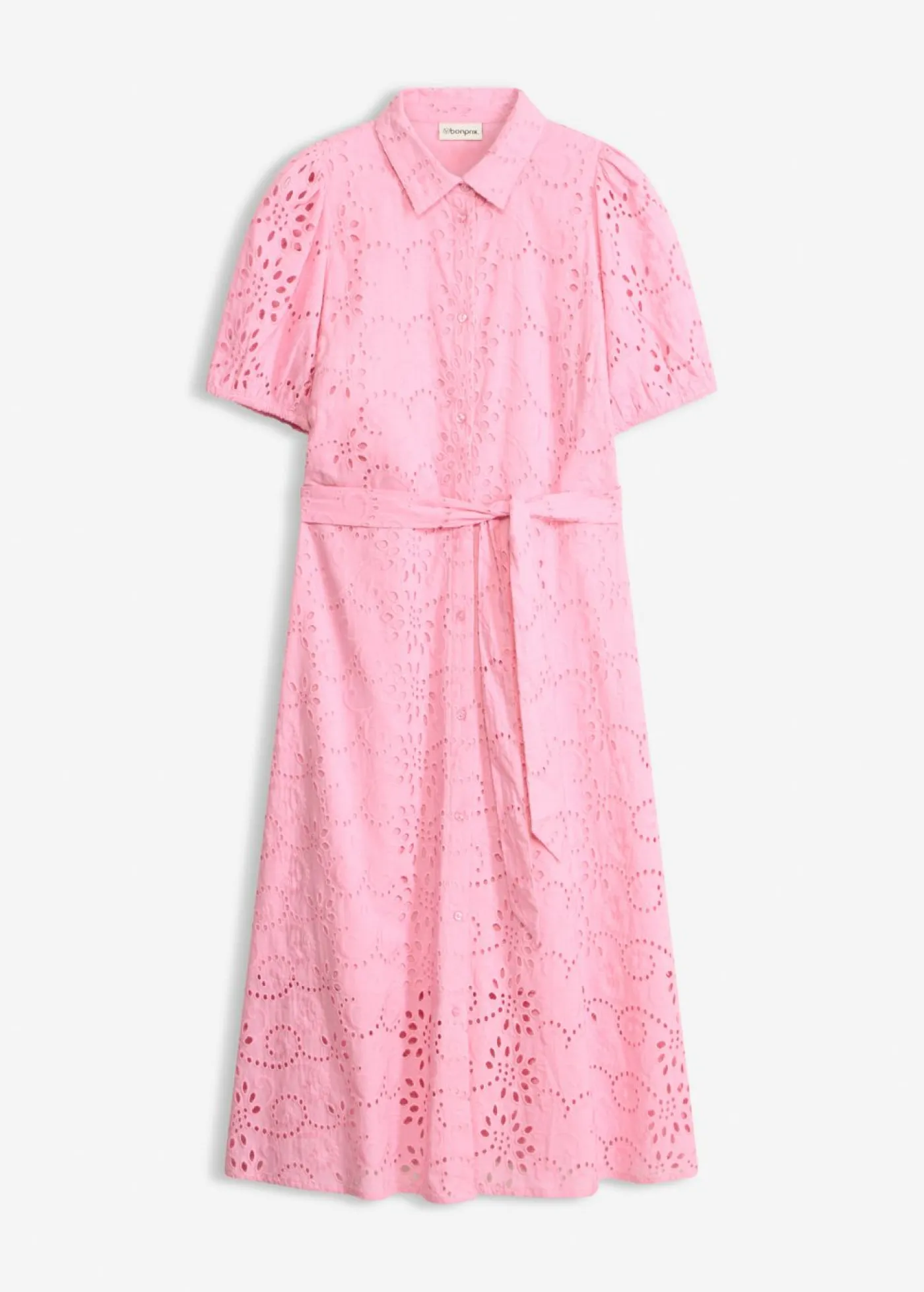 bonprix bonprix Vestido camisero de punto calado de algodón puro Rosa New