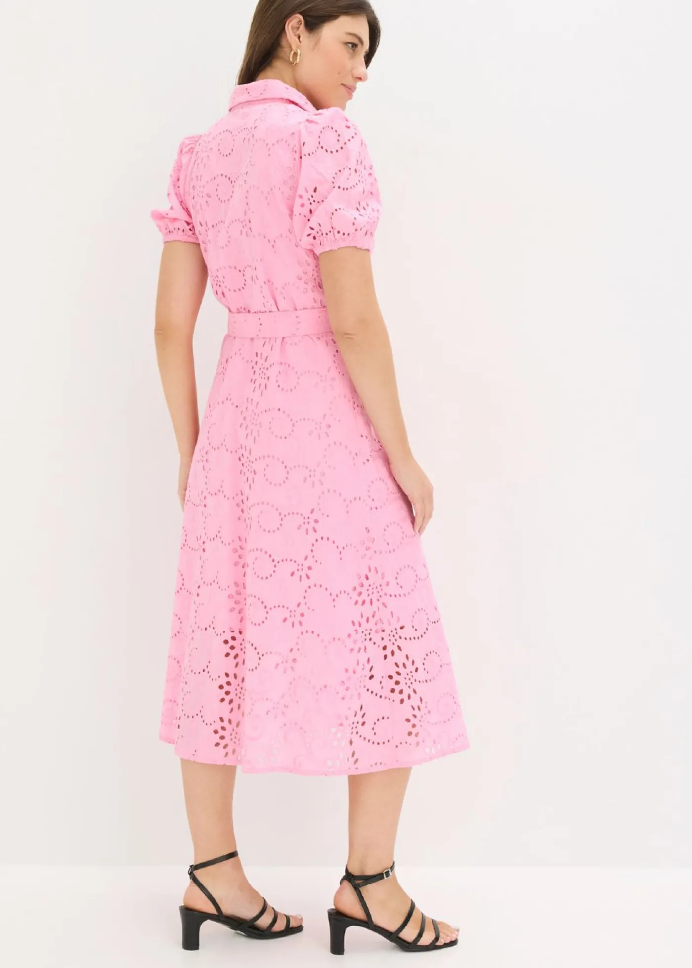 bonprix bonprix Vestido camisero de punto calado de algodón puro Rosa New