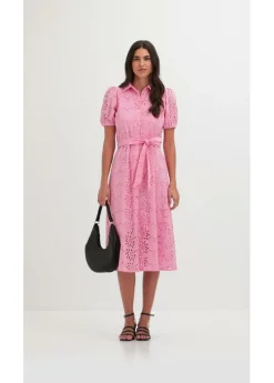 bonprix bonprix Vestido camisero de punto calado de algodón puro Rosa New