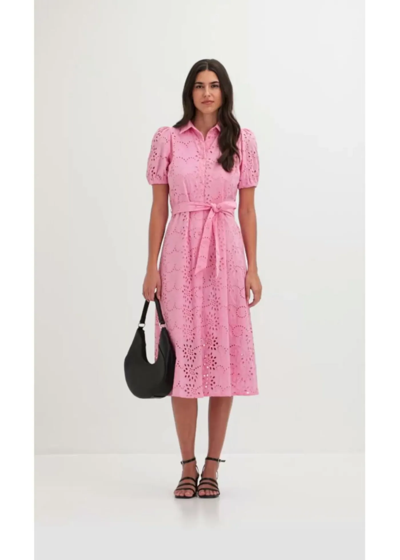 bonprix bonprix Vestido camisero de punto calado de algodón puro Rosa New