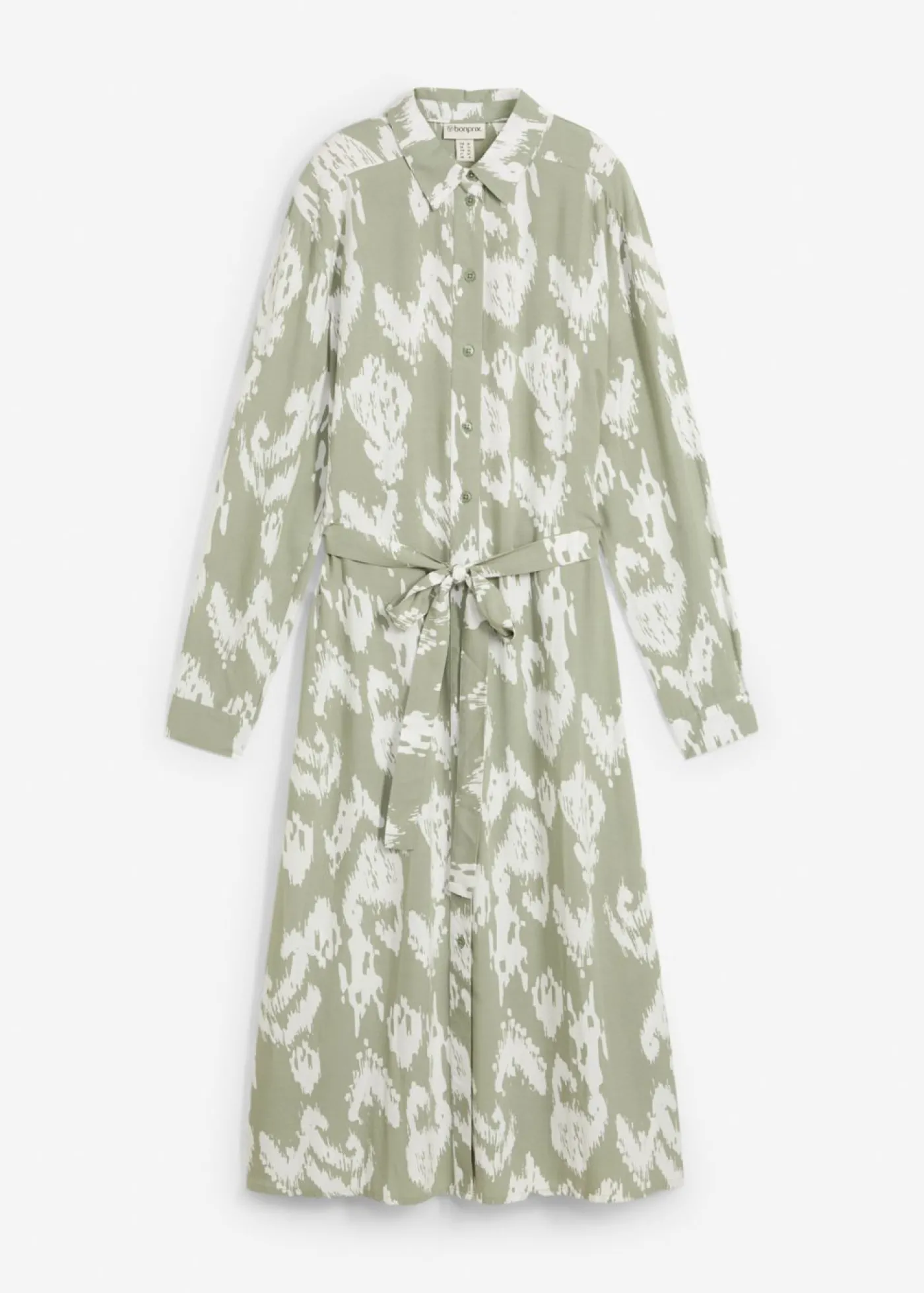bonprix bonprix Vestido camisero de viscosa fluida verde alga-blanco lana Sale
