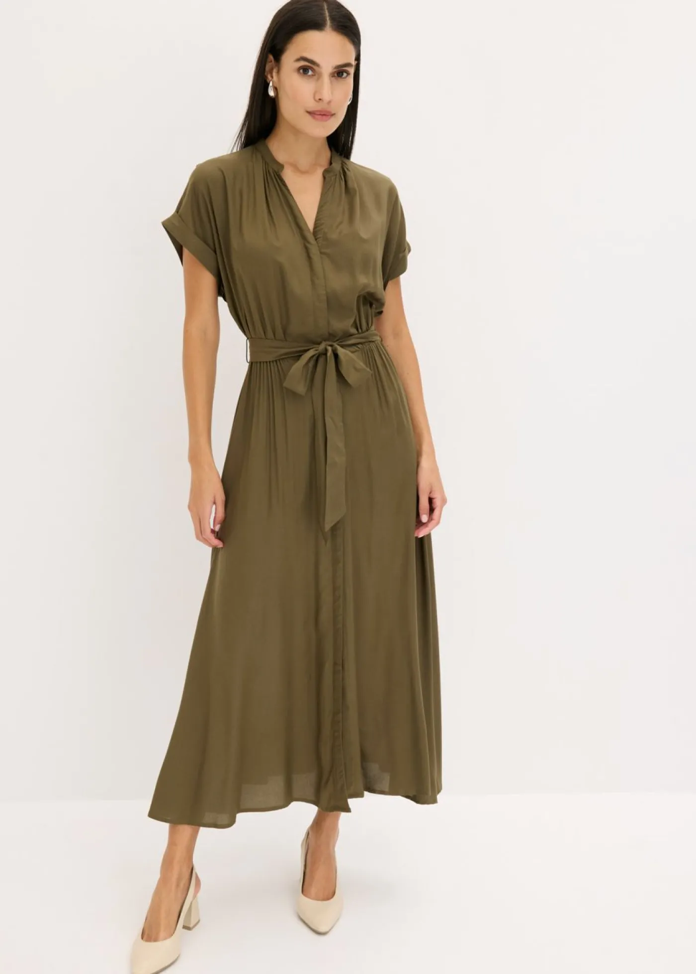 bonprix bonprix Vestido camisero de viscosa fluida Cereza Sale