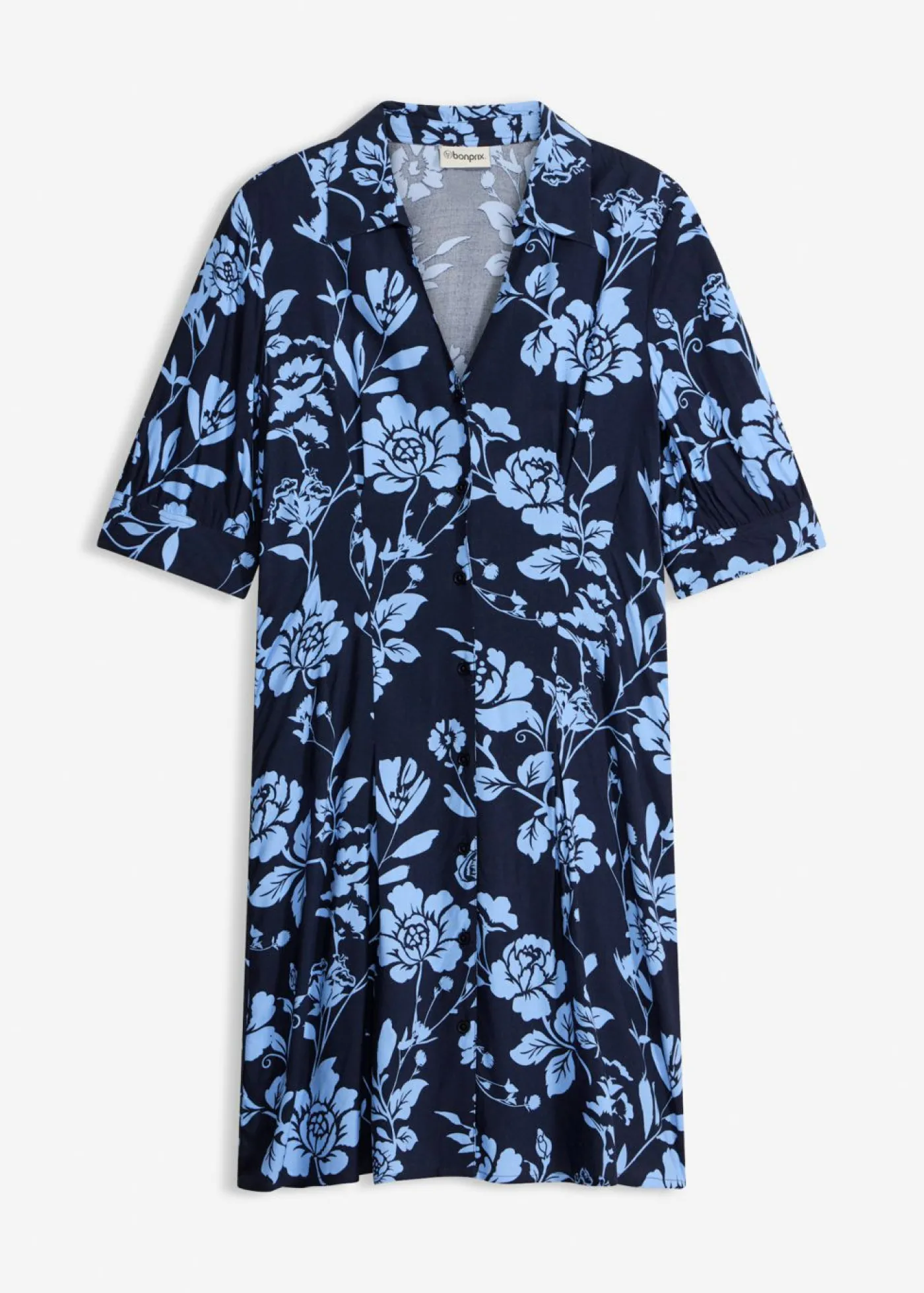 bonprix bonprix Vestido camisero de viscosa fluida azul marino/azul provenzal con flores New