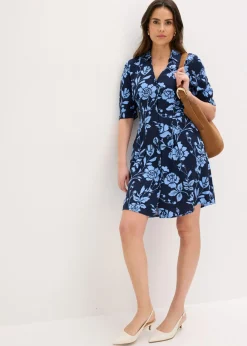 bonprix bonprix Vestido camisero de viscosa fluida azul marino/azul provenzal con flores New