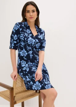bonprix bonprix Vestido camisero de viscosa fluida azul marino/azul provenzal con flores New