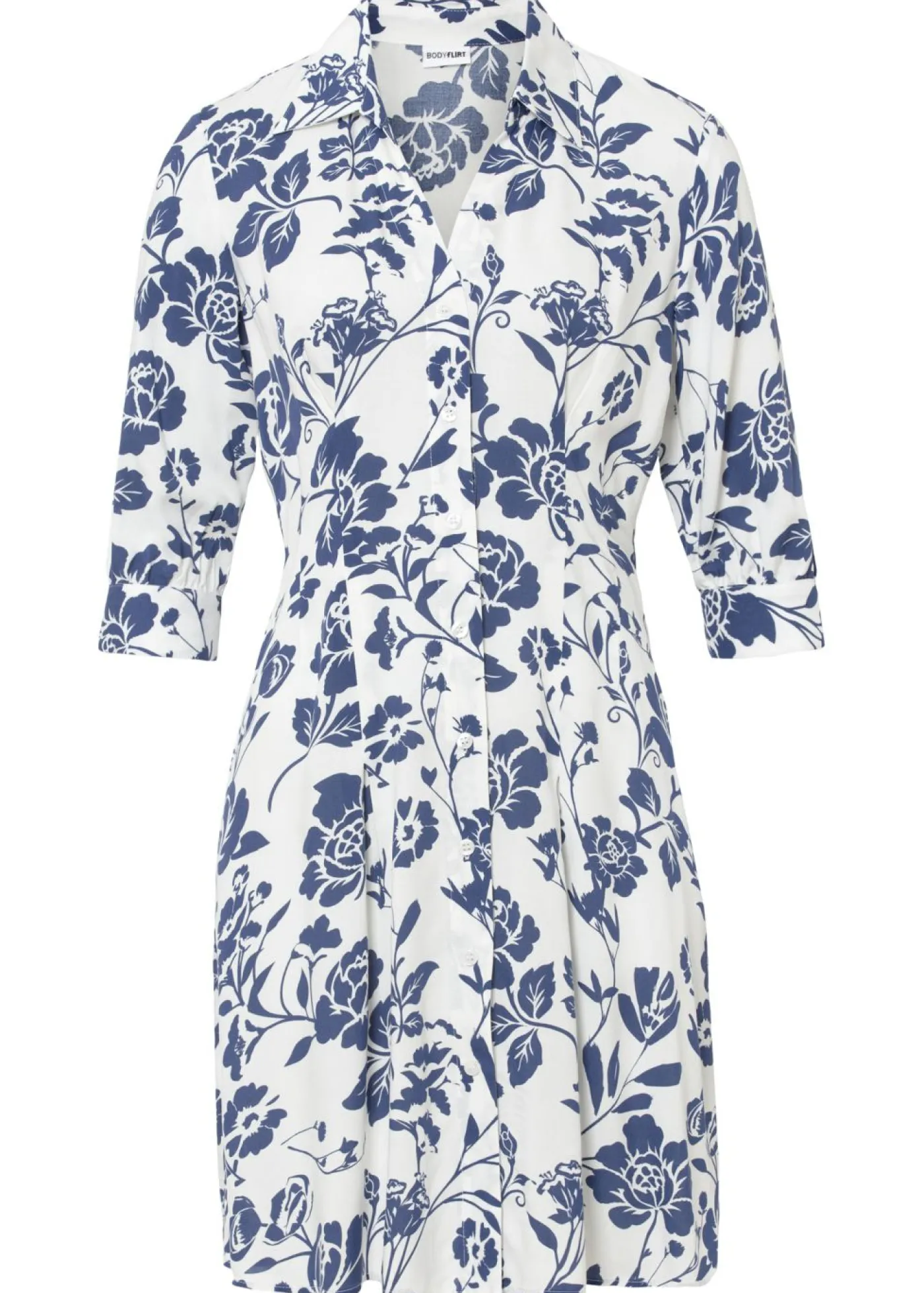 bonprix bonprix Vestido camisero de viscosa fluida crema suave/azul medianoche. con flores Best