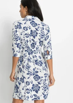 bonprix bonprix Vestido camisero de viscosa fluida crema suave/azul medianoche. con flores Best