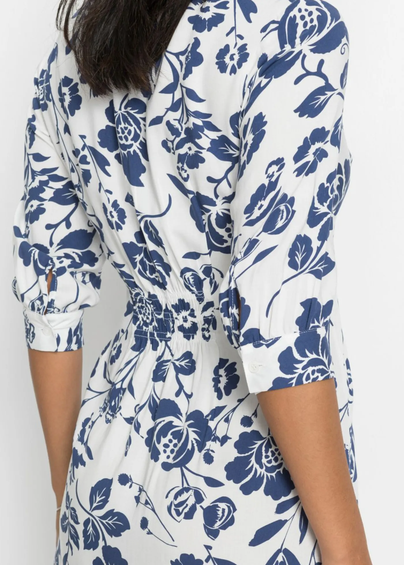 bonprix bonprix Vestido camisero de viscosa fluida crema suave/azul medianoche. con flores Best