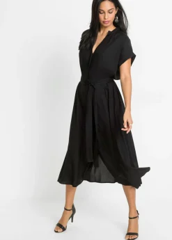 bonprix bonprix Vestido camisero de viscosa fluida Negro Online