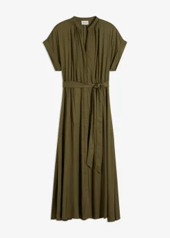 bonprix bonprix Vestido camisero de viscosa fluida Verde oliva oscuro Sale