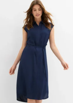 bonprix bonprix Vestido camisero de viscosa suave Azul marino Sale