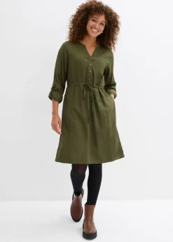 bonprix bonprix Vestido camisero de viscosa suave Verde oliva oscuro Outlet