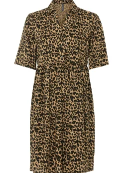 bonprix bonprix Vestido camisero de viscosa fluida Marrón con estampado de leopardo Hot