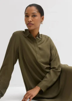 bonprix bonprix Vestido camisero de viscosa fina Verde oliva oscuro Hot