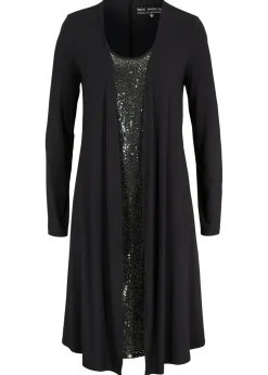 bonprix bonprix Vestido camisero de viscosa sostenible con aspecto doble Negro-plata Sale
