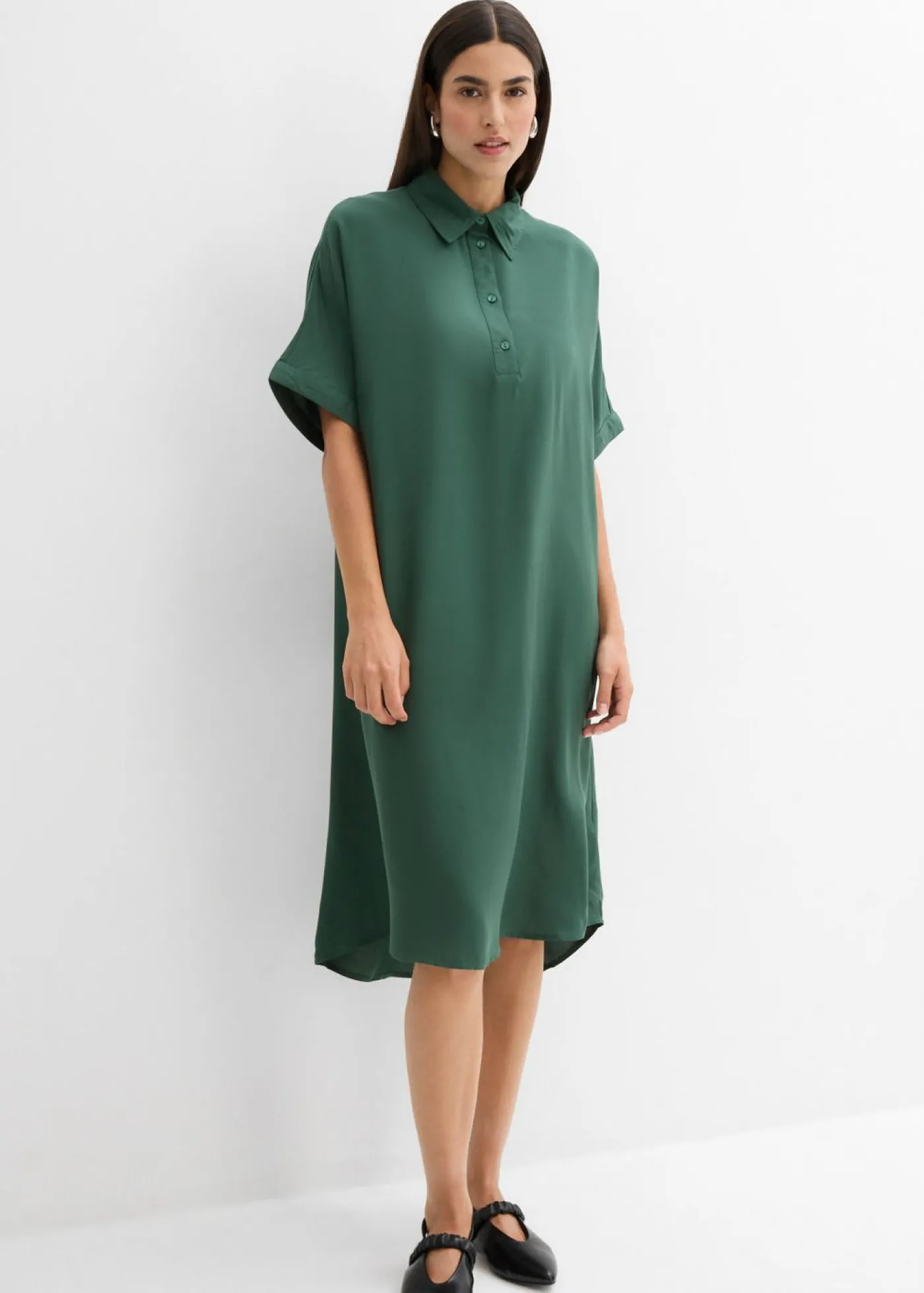 bonprix bonprix Vestido camisero de viscosa fina verde sombra Clearance