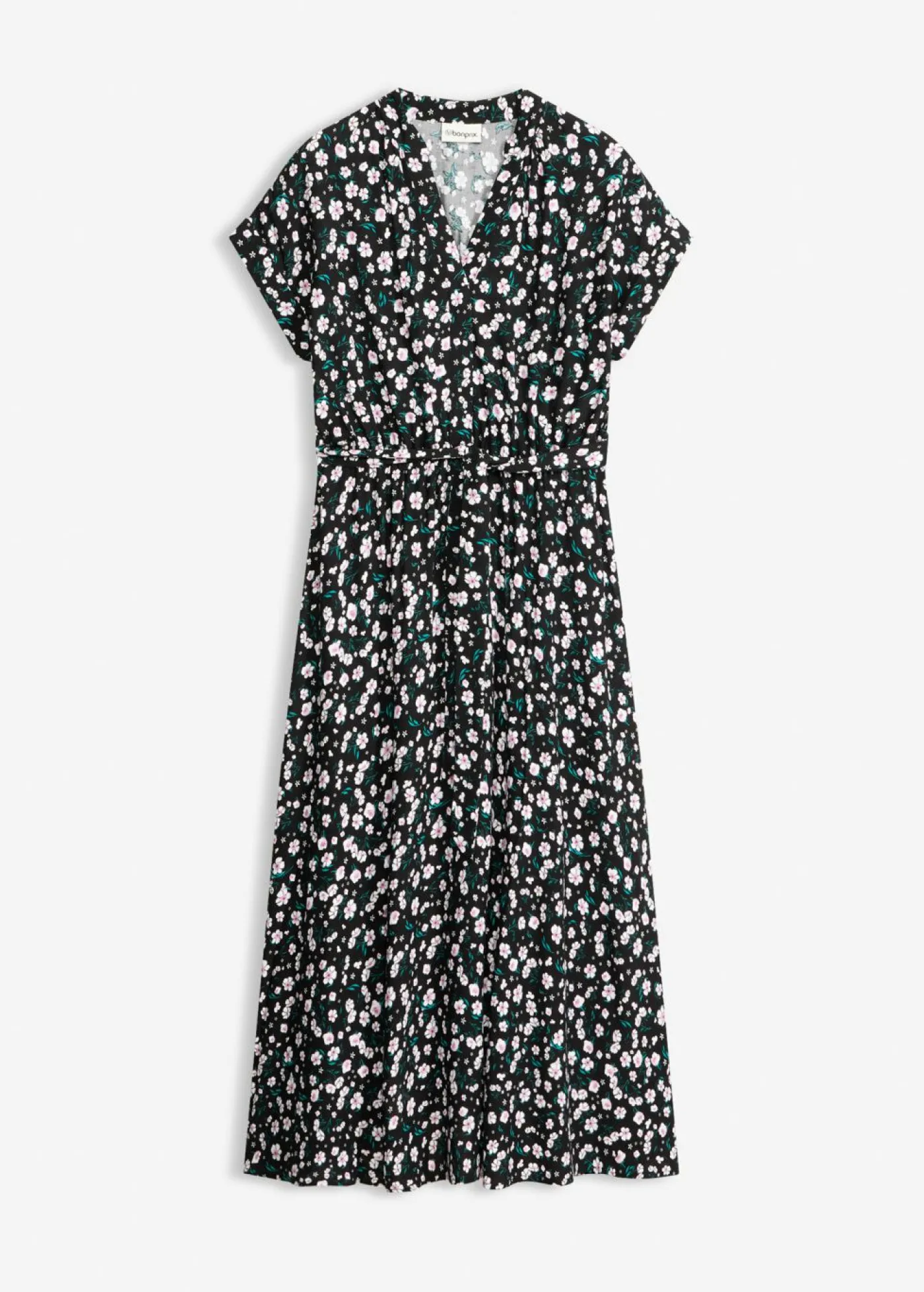 bonprix bonprix Vestido camisero de viscosa fluida Negro de flores Hot