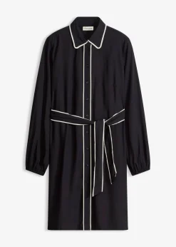 bonprix bonprix Vestido camisero de viscosa pura Negro-blanco lana Hot