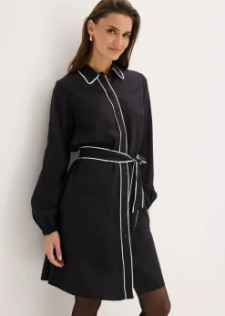 bonprix bonprix Vestido camisero de viscosa pura Negro-blanco lana Hot