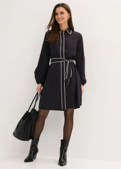 bonprix bonprix Vestido camisero de viscosa pura Negro-blanco lana Hot