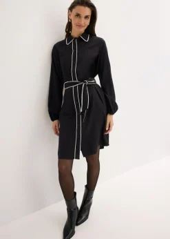 bonprix bonprix Vestido camisero de viscosa pura Negro-blanco lana Hot