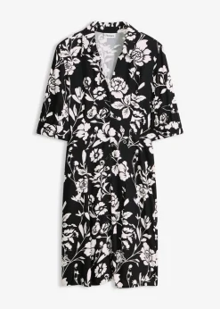 bonprix bonprix Vestido camisero de viscosa fluida Negro-blanco lana de flores Online