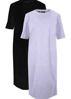 bonprix bonprix Vestido camisero holgado de algodón puro (2 unidades) Lavanda ahumado + negro Best