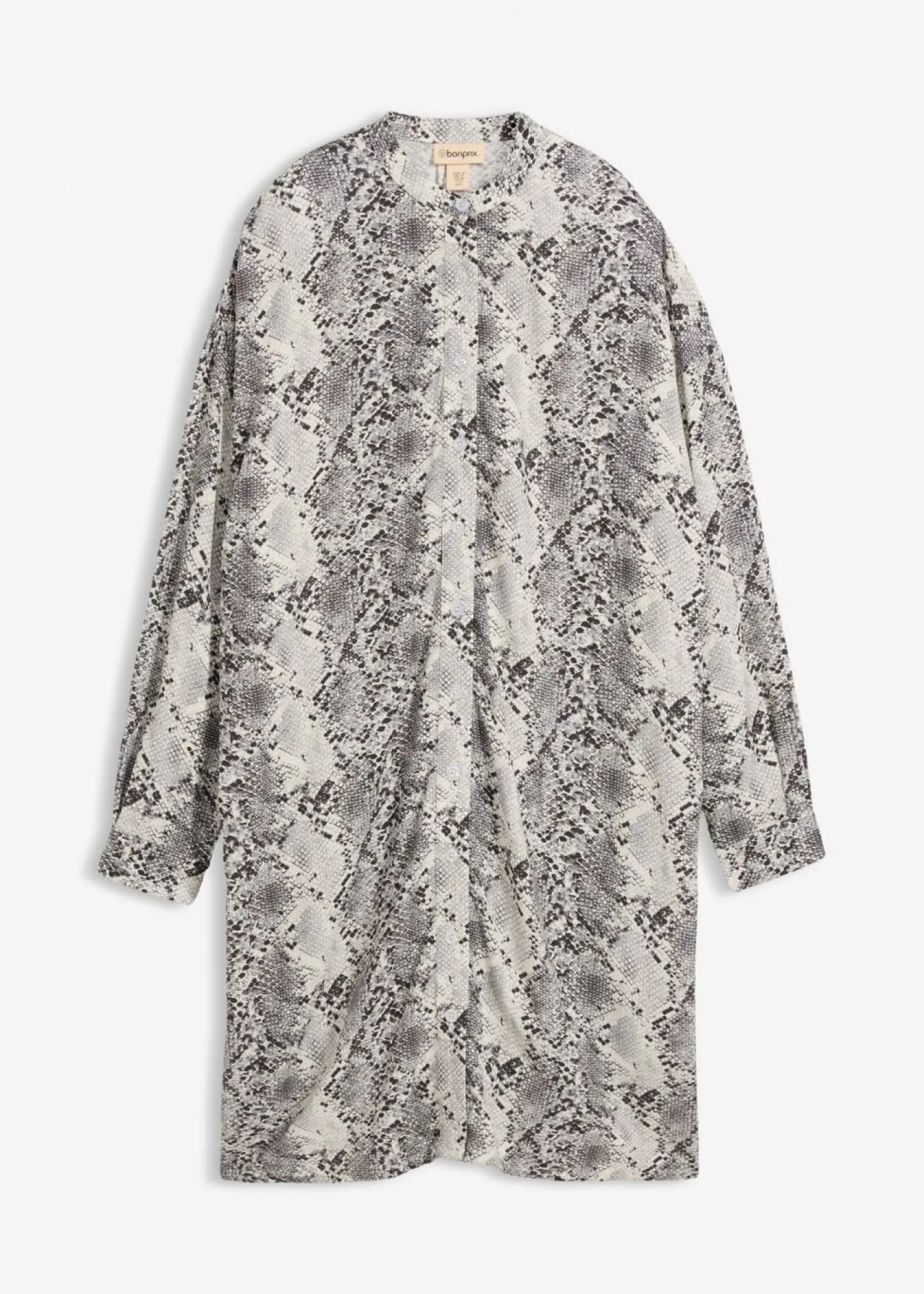 bonprix bonprix Vestido camisero holgado de viscosa fina piel de serpiente negro-blanco Hot