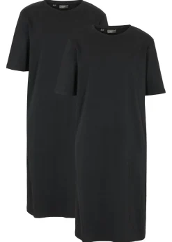 bonprix bonprix Vestido camisero holgado de algodón puro (2 unidades) Negro Discount