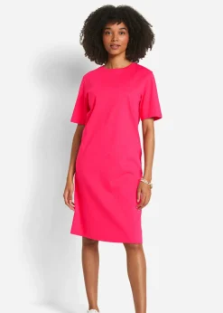 bonprix bonprix Vestido camisero holgado de algodón puro (2 unidades) Rosa hibisco + gris jaspeado Outlet