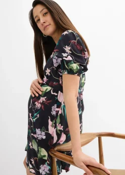 bonprix bonprix Vestido camisero premamá/de lactancia 2 en 1 de viscosa fluida negro-marrón caoba-rojo castaño-rosa antiguo-lila claro-blanco lana-beige-verde aceite-verde oliva oscuro-pino con flores Outlet